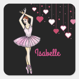 Ballerina with Pink Dress and Pointe Toe Shoes Square Sticker
