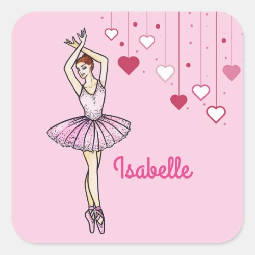 Ballerina with Pink Dress and Pointe Toe Shoes Square Sticker