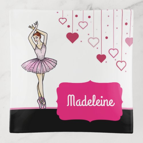 Ballerina with Pink Dress and Pointe Toe Shoes Trinket Tray