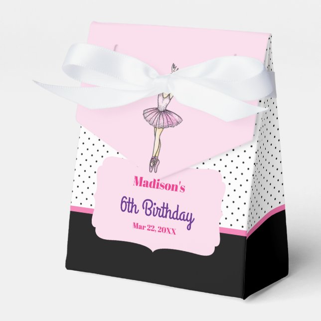 Ballerina with Pink Dress Birthday Party Favor Boxes (Front Side)