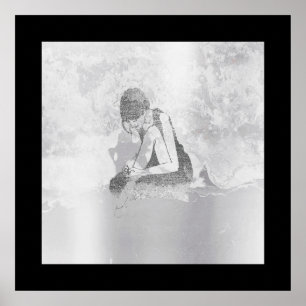 Ballerina Woman Body Silver Gray Wall Cement Poster