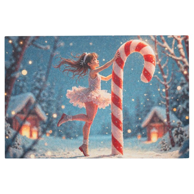 Ballerina Young Girl, Santa's Candy Cane Christmas Metal Print (Front)
