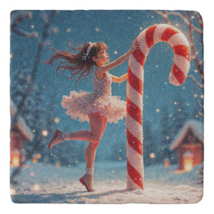 Ballerina Young Girl, Santa's Candy Cane Christmas Trivet