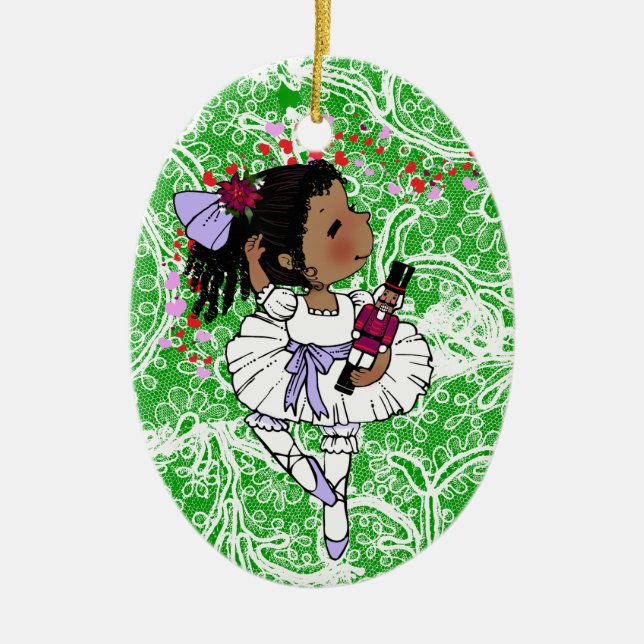 Ballerinas African American Girls Adorable Ceramic Ornament (Front)