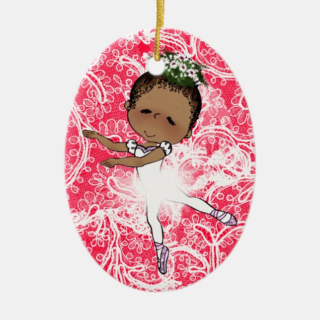 Ballerinas African American Girls Adorable Ceramic Ornament (Front)