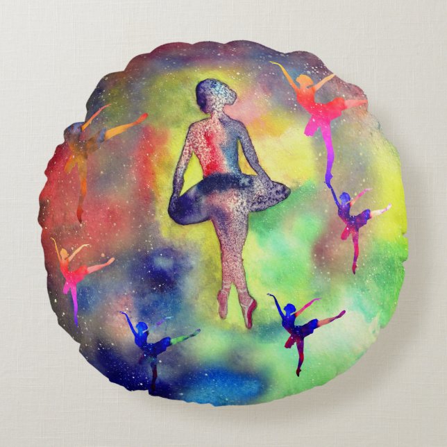 Ballerinas  among Stars Round Pillow (Front)