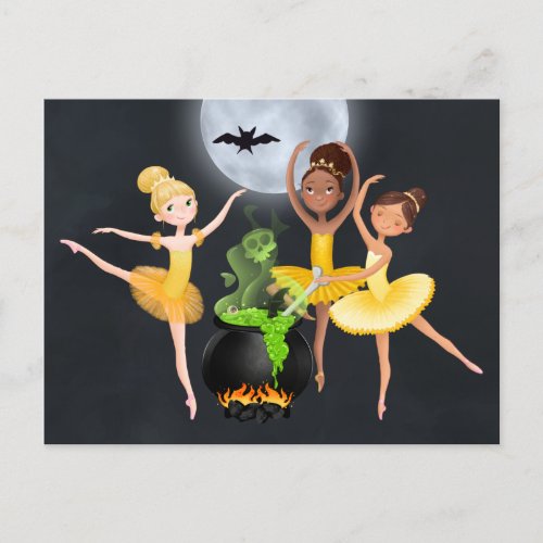 Ballerinas and Cauldron Ballet Halloween Full Moon Postcard