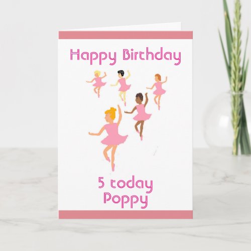 Ballerinas childs birthday card add name agefront