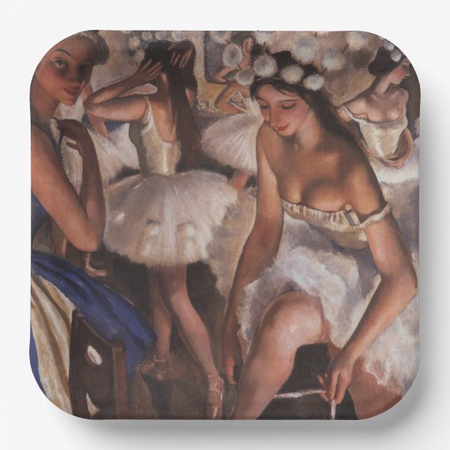 Ballerinas in the Dressing Room (by Serebriakova) Paper Plates (Front)