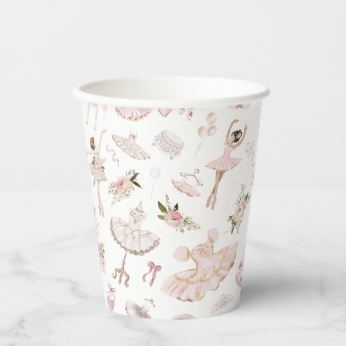 Ballerinas watercolor blush pink birthday party paper cups