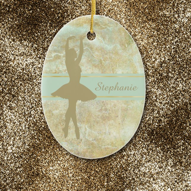 Ballet Abstract Gold Personalized Christmas Ceramic Ornament (Creator Uploaded)