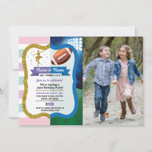 Ballet & American Football Joint Birthday Sports Invitation