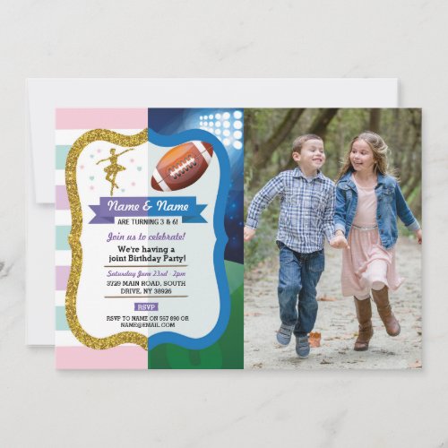 Ballet  American Football Joint Birthday Sports Invitation