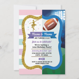 Ballet & American Football Joint Birthday Sports Invitation