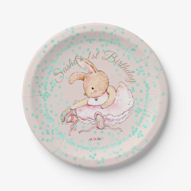 Ballet Animals Aqua Confetti Birthday Paper Plates (Front)
