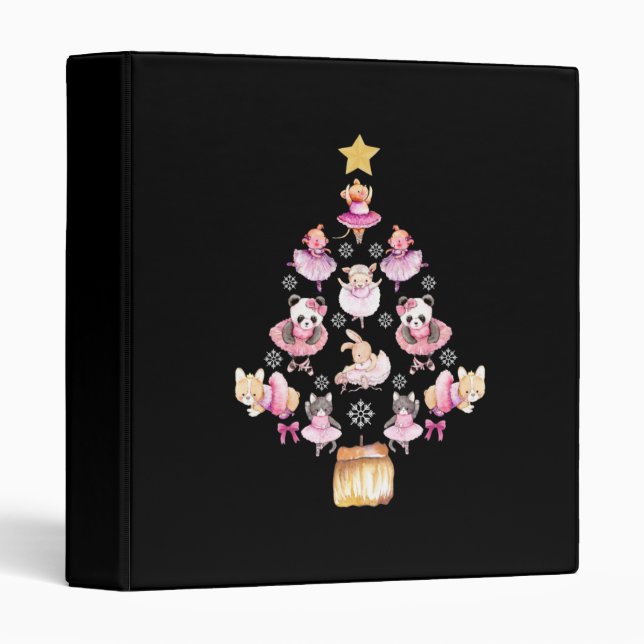 Ballet Animals Ballerina Christmas Tree 3 Ring Binder (Front/Spine)