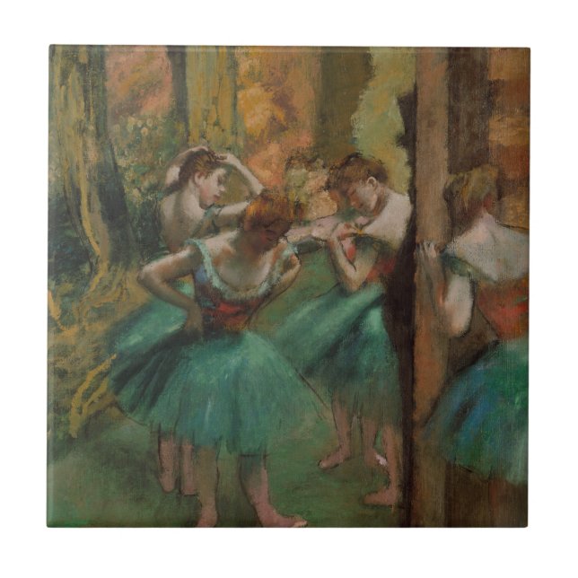 Ballet Artwork Dancers Pink and Green Edgar Degas Ceramic Tile (Front)