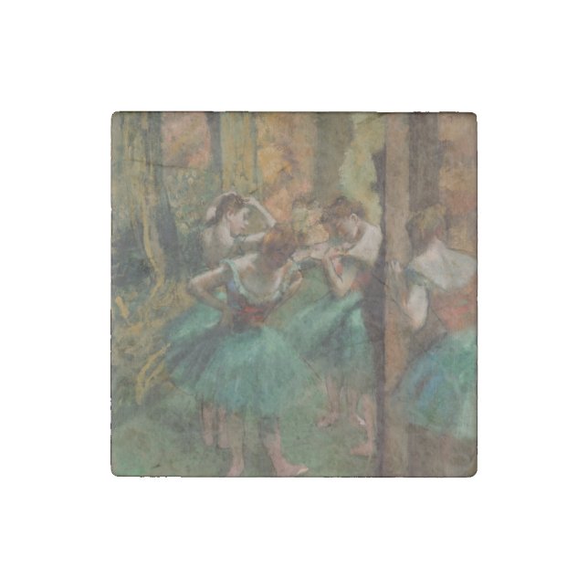 Ballet Artwork Dancers Pink and Green Edgar Degas Stone Magnet (Front)
