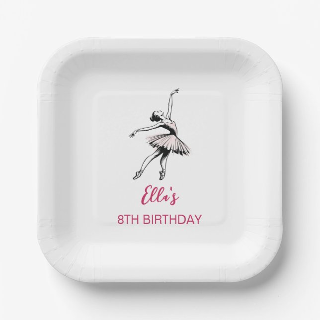 Ballet Ballerina Birthday Party Girl Paper Plates (Front)