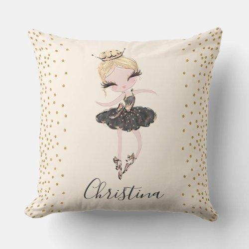 Ballet Ballerina Confetti Glitter Princess Girl Throw Pillow