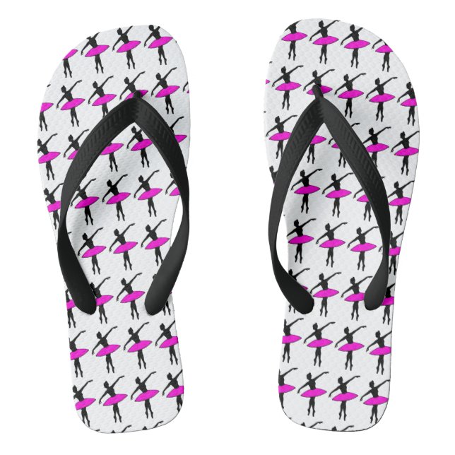 Ballet Ballerina Dancer Silhouette Pink Flip Flops (Footbed)