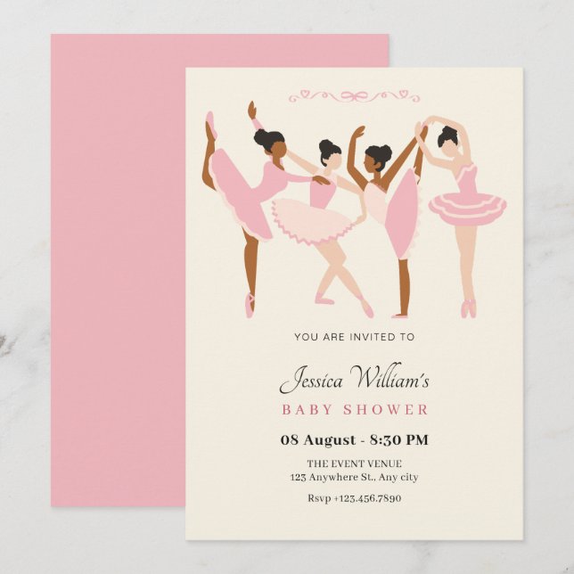 Ballet Ballerina elegant minimalist baby shower Invitation (Front/Back)