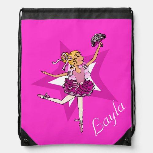 Ballet ballerina girls pink name drawstring bag