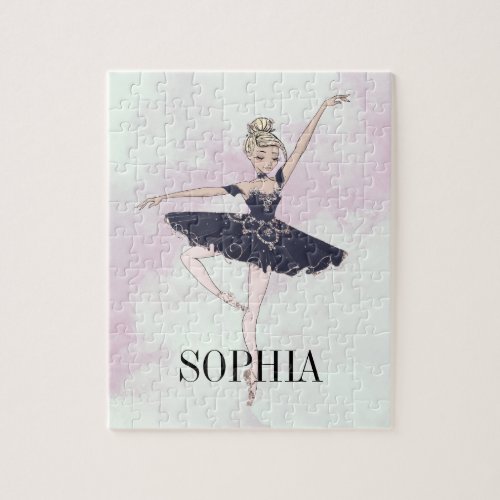 Ballet Ballerina Personal Pink Blue Jigsaw Puzzle