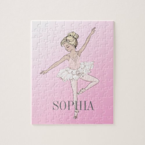 Ballet Ballerina Personal Pink Silver Jigsaw Puzzle