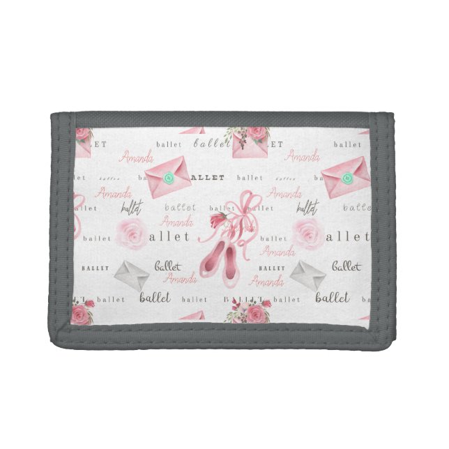 Ballet Ballerina Pink Shoes Personalized Trifold Wallet (Front)