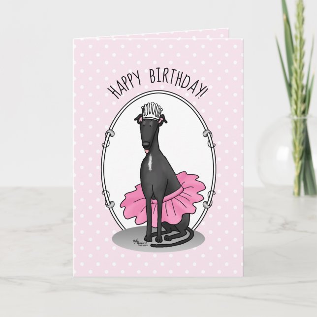 Ballet Ballerina Princess Greyhound Dog (black) Card (Front)