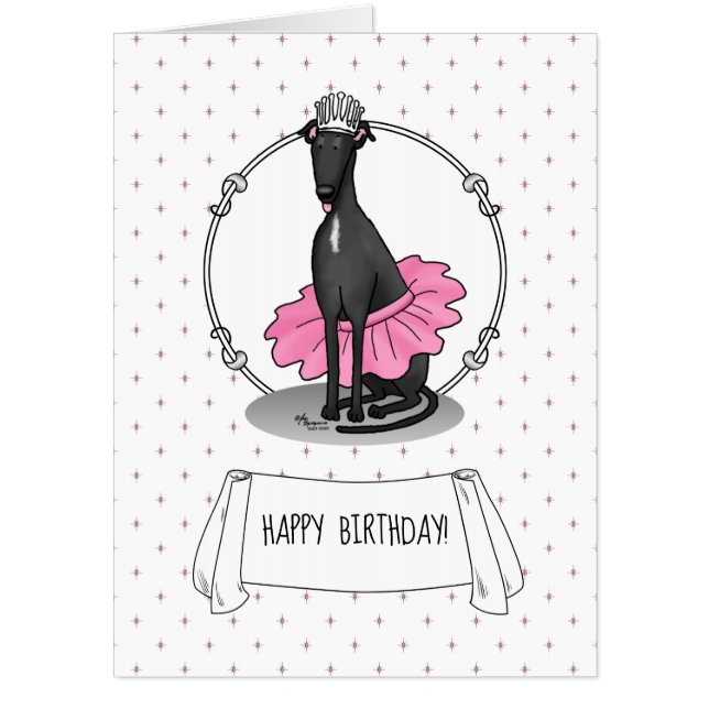 Ballet Ballerina Princess Greyhound Dog (black) Card (Front)