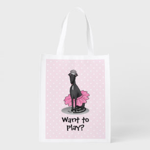 Ballet Ballerina Princess Greyhound Dog (black) Grocery Bag