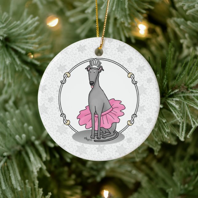 Ballet Ballerina Princess Greyhound Dog (gray) Ceramic Ornament (Tree)