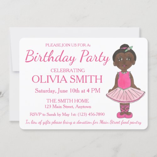 Ballet Ballerina Tutu Dance Themed Birthday Party Invitation
