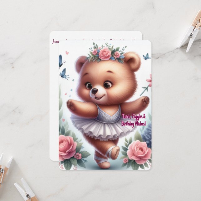 Ballet Bear Birthday Invitation (Front/Back In Situ)