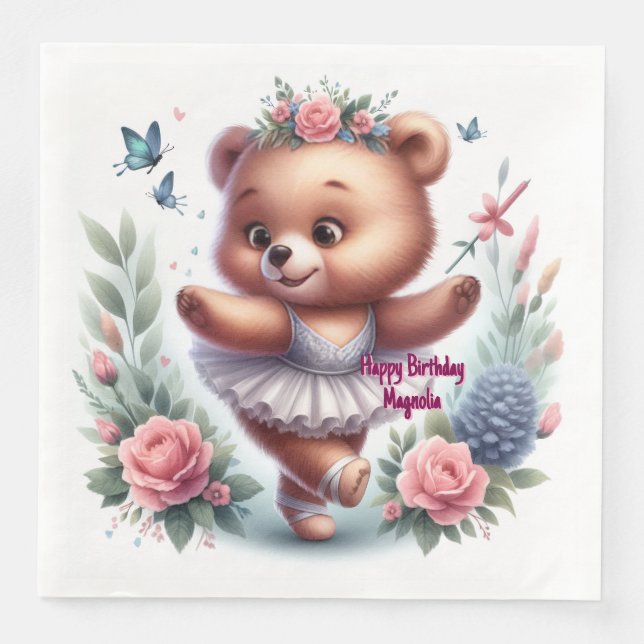 Ballet Bear Birthday Napkins (Front)