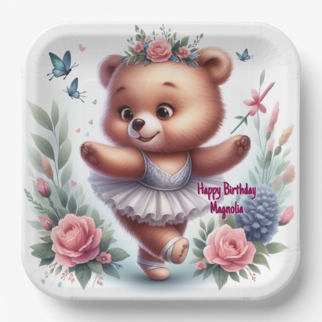 Ballet Bear Birthday Plates (Front)