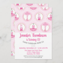 Ballet Birthday Invitation Pink Ballerina Dancer