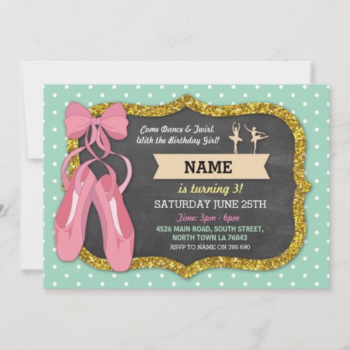 Ballet Birthday Party Ballerina Dance Mint Invite