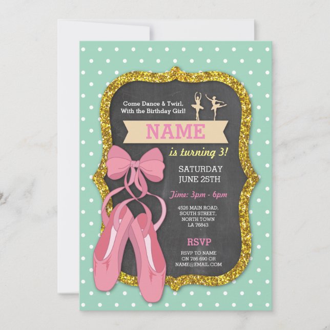 Ballet Birthday Party Tutu Ballerina Girls Invite (Front)