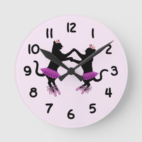 Ballet Black Cats Round Clock
