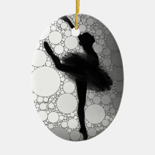 Ballet Black White Dancing Ballerina Ceramic Ornament (Front)