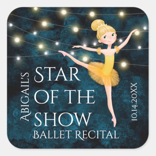 Ballet Blue and Yellow Blond Ballerina Recital Square Sticker