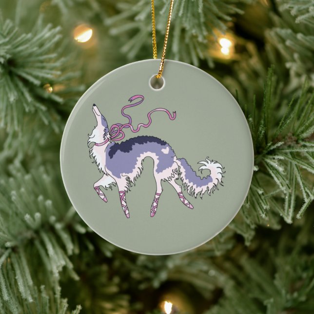 Ballet Borzoi Ceramic Ornament (Tree)