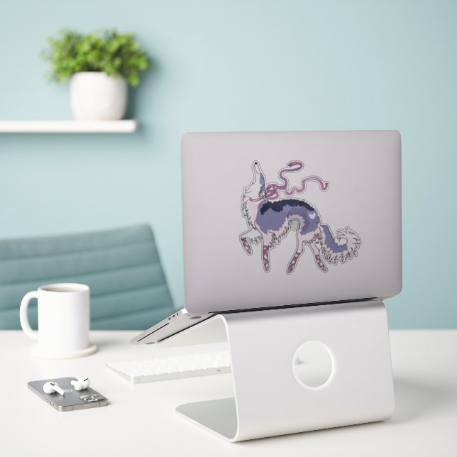 Ballet Borzoi Die Cut Vinyl Sticker (Laptop On Desk)