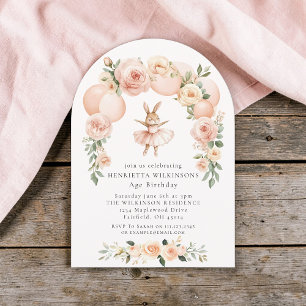 Ballet Bunny Peach Floral Arch Birthday Invitation