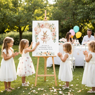 Ballet Bunny Rose Floral Birthday Welcome Sign