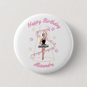 Ballet & Bunting Birthday Badge (Black/Brown) Button