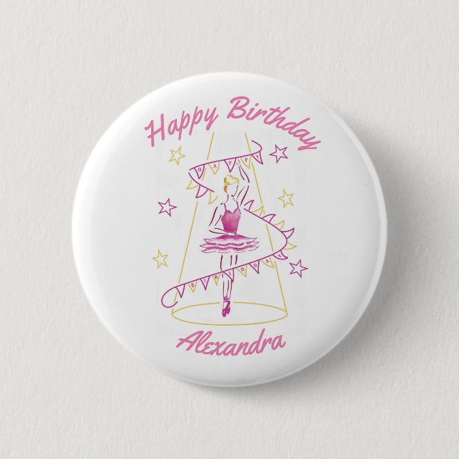 Ballet & Bunting Birthday Badge Button (Front)